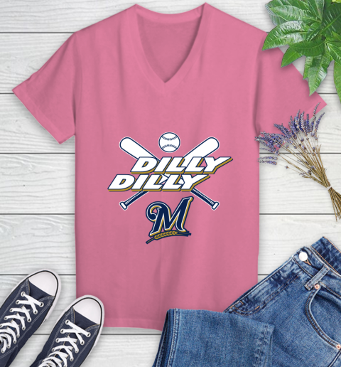 MLB Milwaukee Brewers Dilly Dilly Baseball Sports Women's V-Neck T-Shirt 13