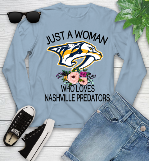 NHL Just A Woman Who Loves Nashville Predators Hockey Sports Youth Long Sleeve 6