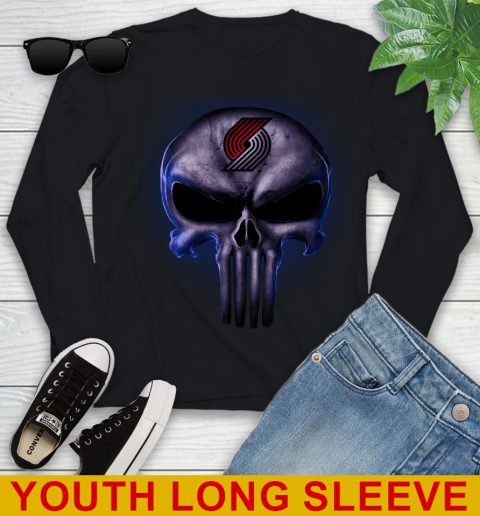 Portland Trail Blazers NBA Basketball Punisher Skull Sports Youth Long Sleeve
