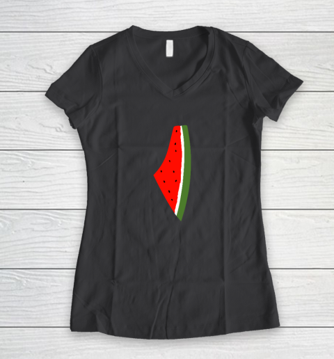 Palestine Watermelon Shirt Palestine Map Women's V-Neck T-Shirt 4