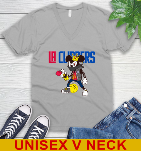 LA Clippers NBA Basketball Mickey Peace Sign Sports V-Neck T-Shirt 4