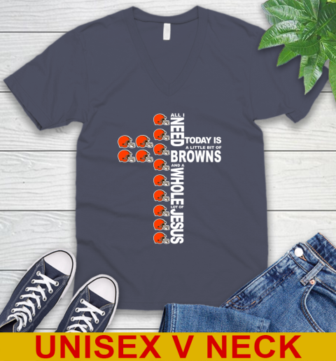 NFL All I Need Today Is A Little Bit Of Cleveland Browns Cross Shirt V-Neck T-Shirt 8 NFL All I Need Today Is A Little Bit Of Cleveland Browns Cross Shirt V-Neck T-Shirt - Image 8