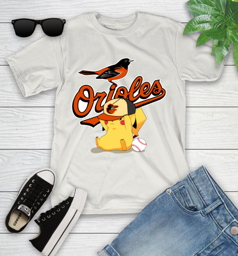 MLB Pikachu Baseball Sports Baltimore Orioles Youth T-Shirt 12