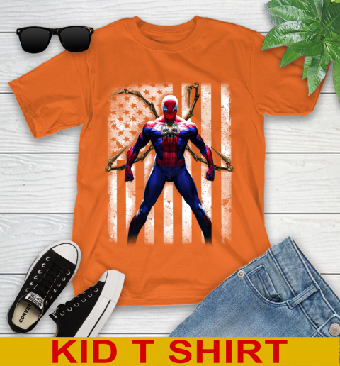 NFL Football Pittsburgh Steelers Spider Man Avengers Marvel American Flag Shirt (1) Youth T-Shirt 8