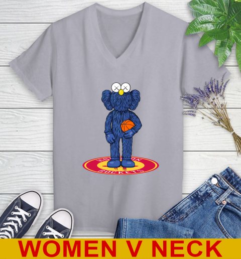 NBA Basketball Houston Rockets Kaws Bff Blue Figure Shirt Women's V-Neck T-Shirt 5