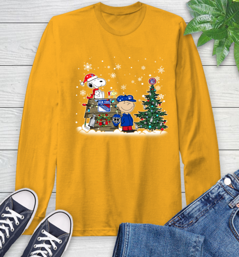 NHL New York Rangers Snoopy Charlie Brown Woodstock Christmas Stanley Cup Hockey Long Sleeve T-Shirt 2