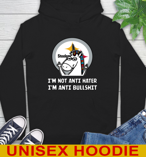 Pittsburgh Steelers NFL Football Unicorn I'm Not Anti Hater I'm Anti Bullshit Hoodie 2