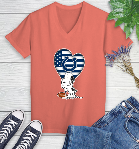 Indianapolis Colts NFL Football The Peanuts Movie Adorable Snoopy Women's V-Neck T-Shirt 6