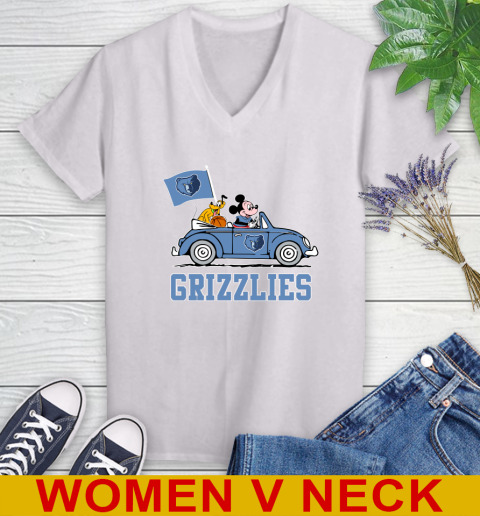 NBA Basketball Memphis Grizzlies Pluto Mickey Driving Disney Shirt Women's V-Neck T-Shirt