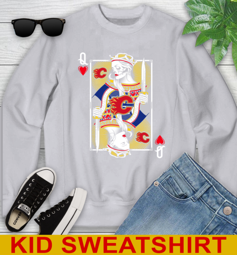 NHL Hockey Calgary Flames The Queen Of Hearts Card Shirt Youth Sweatshirt 3