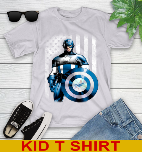Los Angeles Dodgers MLB Baseball Captain America Marvel Avengers American Flag Shirt Youth T-Shirt 4