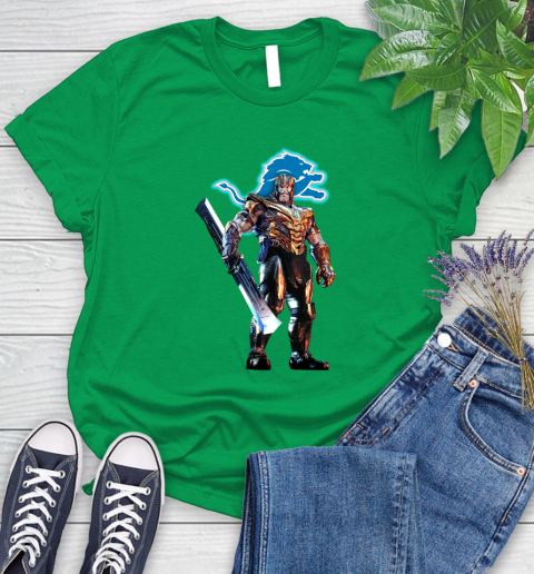 NFL Thanos Gauntlet Avengers Endgame Football Detroit Lions Women's T-Shirt 6