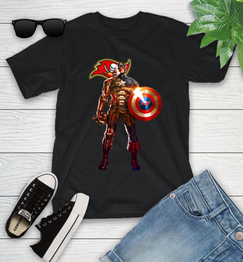 NFL Captain America Marvel Avengers Endgame Football Sports Tampa Bay Buccaneers Youth T-Shirt 2