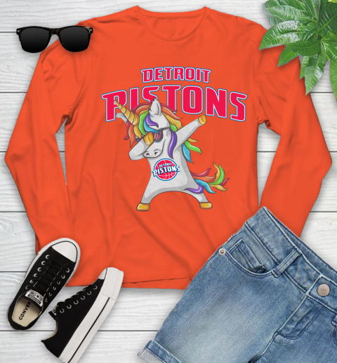 Detroit Pistons NBA Basketball Funny Unicorn Dabbing Sports Youth Long Sleeve 4
