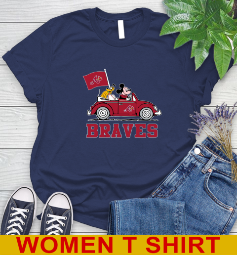 MLB Baseball Atlanta Braves Pluto Mickey Driving Disney Shirt Women's T-Shirt - Image 13