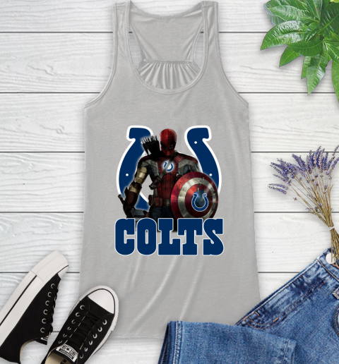 NFL Captain America Thor Spider Man Hawkeye Avengers Endgame Football Indianapolis Colts Racerback Tank