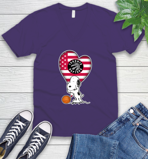 Toronto Raptors NBA Basketball The Peanuts Movie Adorable Snoopy V-Neck T-Shirt 10