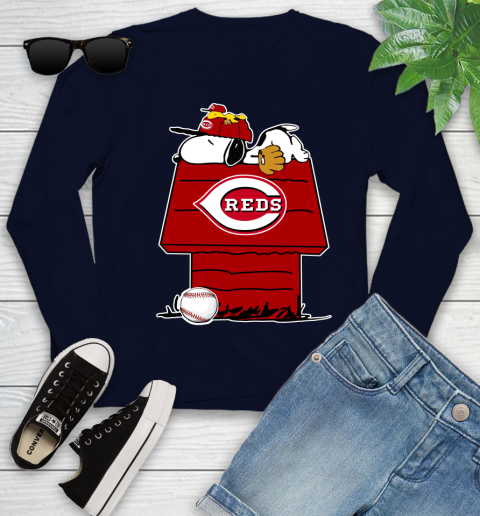 MLB Cincinnati Reds Snoopy Woodstock The Peanuts Movie Baseball T Shirt Youth Long Sleeve 3