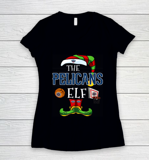 New Orleans Pelicans Christmas ELF Funny NBA Women's V-Neck T-Shirt
