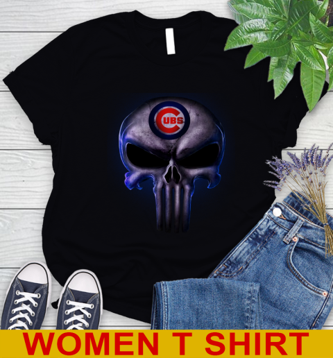 Chicago Cubs MLB Baseball Punisher Skull Sports Women's T-Shirt