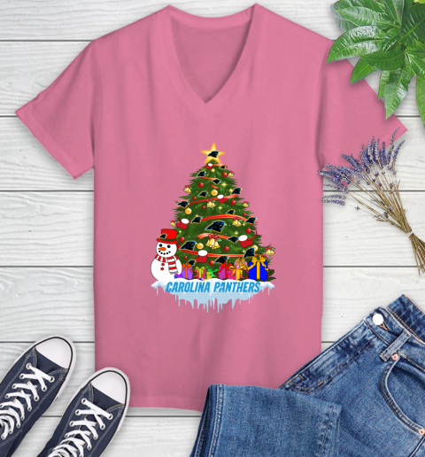 Carolina Panthers Merry Christmas NFL Football Sports Women's V-Neck T-Shirt 13