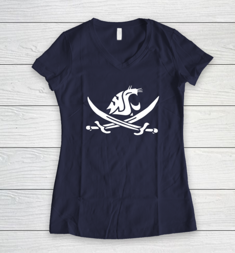 WSU Pirate Shirt Mike Leach WSU Pirate Sword Women's V-Neck T-Shirt 7