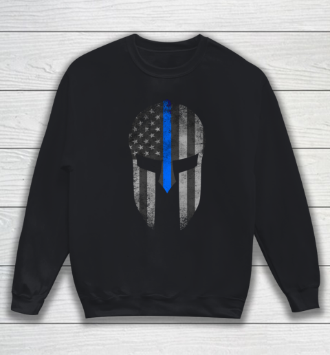 Thin Blue Line American Flag Spartan Helm Sweatshirt