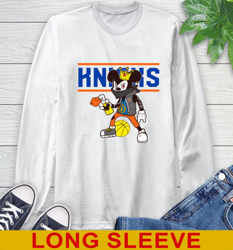 New York Knicks NBA Basketball Mickey Peace Sign Sports Long Sleeve T-Shirt