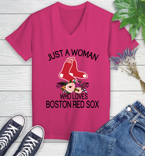 MLB Just A Woman Who Loves Boston Red Sox Baseball Sports Women's V-Neck T-Shirt 5