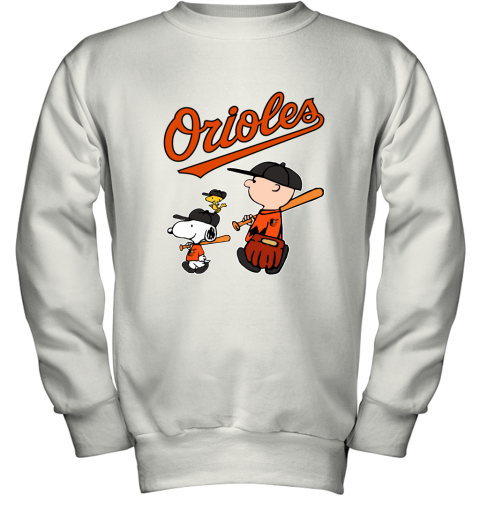 Baltimore Orioles Let's Play Baseball Together Snoopy MLB Youth Sweatshirt