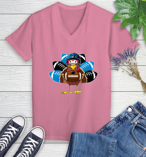 Carolina Panthers Turkey Thanksgiving Day Women's V-Neck T-Shirt 13