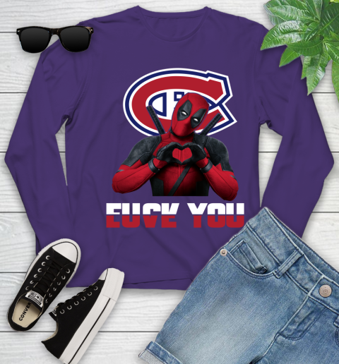 NHL Montreal Canadiens Deadpool Love You Fuck You Hockey Sports Youth Long Sleeve 4