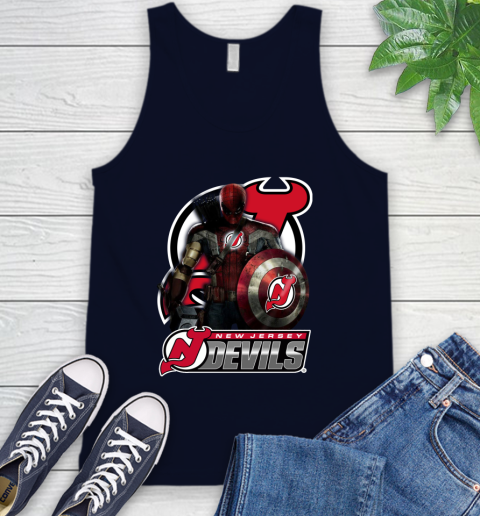 NHL Captain America Thor Spider Man Hawkeye Avengers Endgame Hockey New Jersey Devils Tank Top 3
