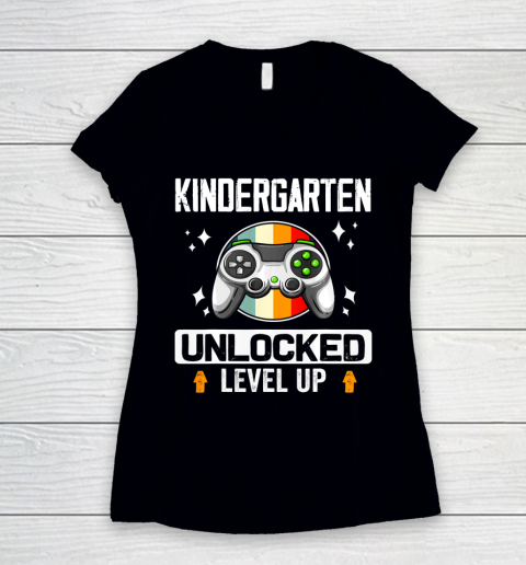 Next Level t shirts Kindergarten Unlocked Level Up Back To School Gamer Women's V-Neck T-Shirt