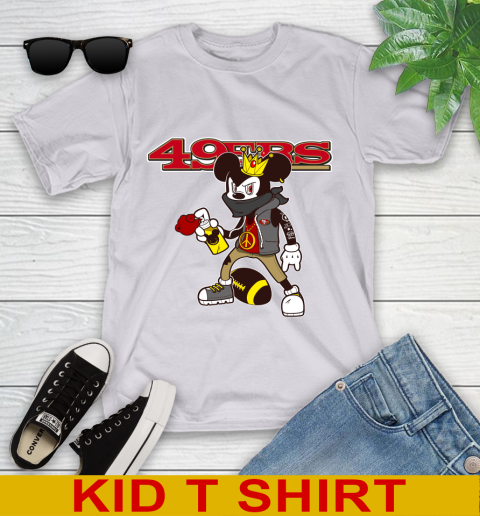 San Francisco 49ers NFL Football Mickey Peace Sign Sports Youth T-Shirt 5