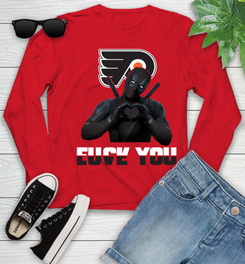 NHL Philadelphia Flyers Deadpool Love You Fuck You Hockey Sports Youth Long Sleeve 11
