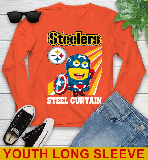 NFL Football Pittsburgh Steelers Captain America Marvel Avengers Minion Shirt Youth Long Sleeve 3
