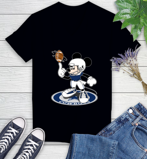 NFL Football Dallas Cowboys Cheerful Mickey Disney Shirt Women's V-Neck T-Shirt
