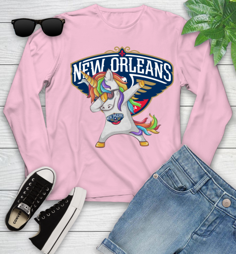 New Orleans Pelicans NBA Basketball Funny Unicorn Dabbing Sports Youth Long Sleeve 10