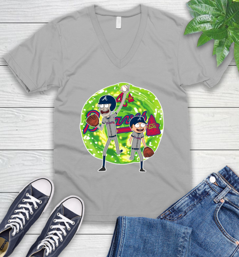 MLB Atlanta Braves Rick And Morty Baseball Sports V-Neck T-Shirt 4