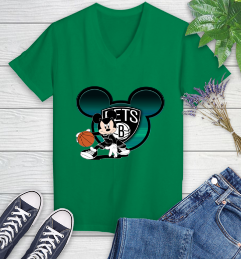 NBA Brooklyn Nets Mickey Mouse Disney Basketball Women's V-Neck T-Shirt 5