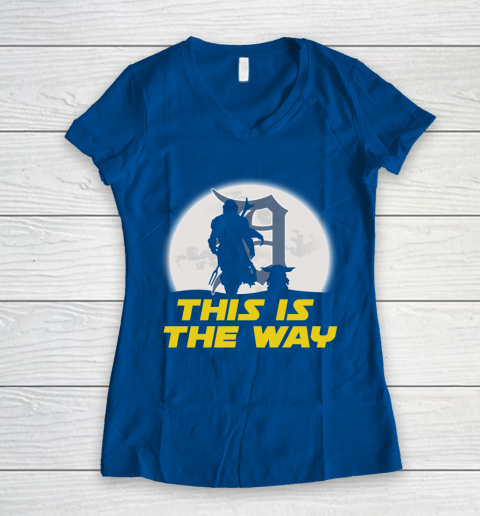 Detroit Tigers MLB Baseball Star Wars Yoda And Mandalorian This Is The Way Women's V-Neck T-Shirt 7