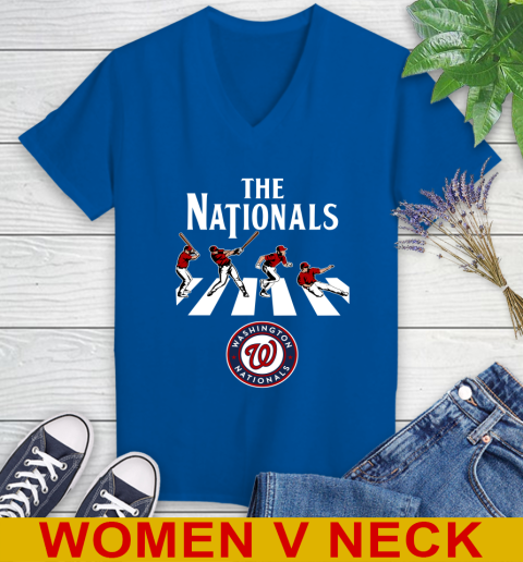 MLB Baseball Washington Nationals The Beatles Rock Band Shirt Women's V-Neck T-Shirt 9