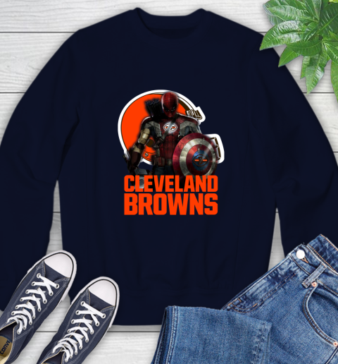 NFL Captain America Thor Spider Man Hawkeye Avengers Endgame Football Cleveland Browns Sweatshirt 3