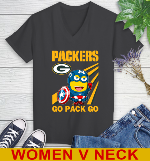 NFL Football Green Bay Packers Captain America Marvel Avengers Minion Shirt Women's V-Neck T-Shirt 8