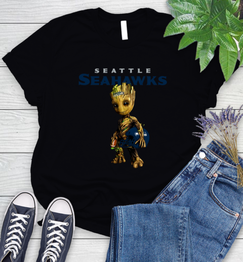 Seattle Seahawks NFL Football Groot Marvel Guardians Of The Galaxy Women's T-Shirt 2