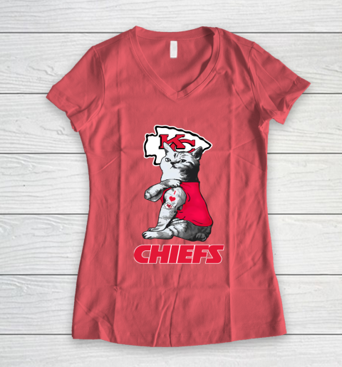 NFL Football My Cat Loves Kansas City Chiefs Women's V-Neck T-Shirt 4