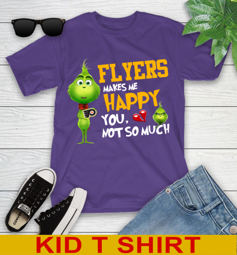NHL Philadelphia Flyers Makes Me Happy You Not So Much Grinch Hockey Sports Youth T-Shirt 3