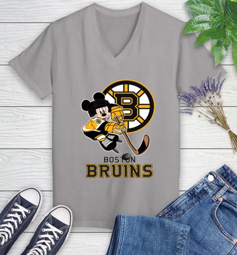 NHL Boston Bruins Mickey Mouse Disney Hockey T Shirt Women's V-Neck T-Shirt 4