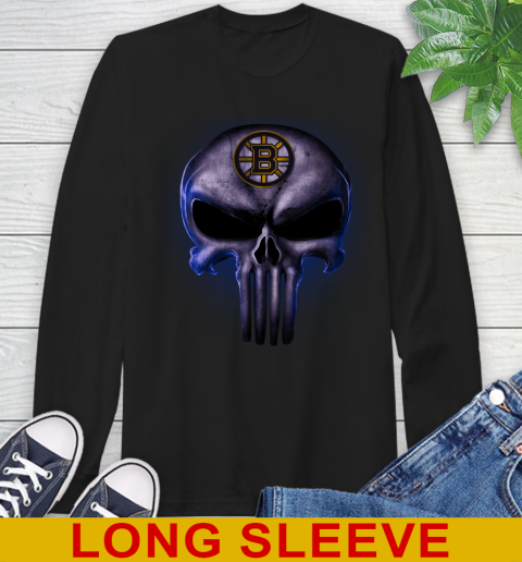 Boston Bruins NHL Hockey Punisher Skull Sports Long Sleeve T-Shirt